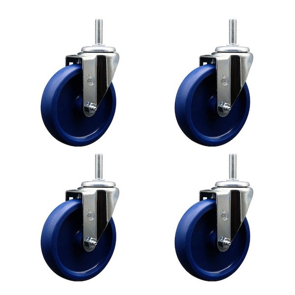 5 Inch Solid Polyurethane Wheel Swivel 34 Inch Threaded Stem Caster Set Service Caster